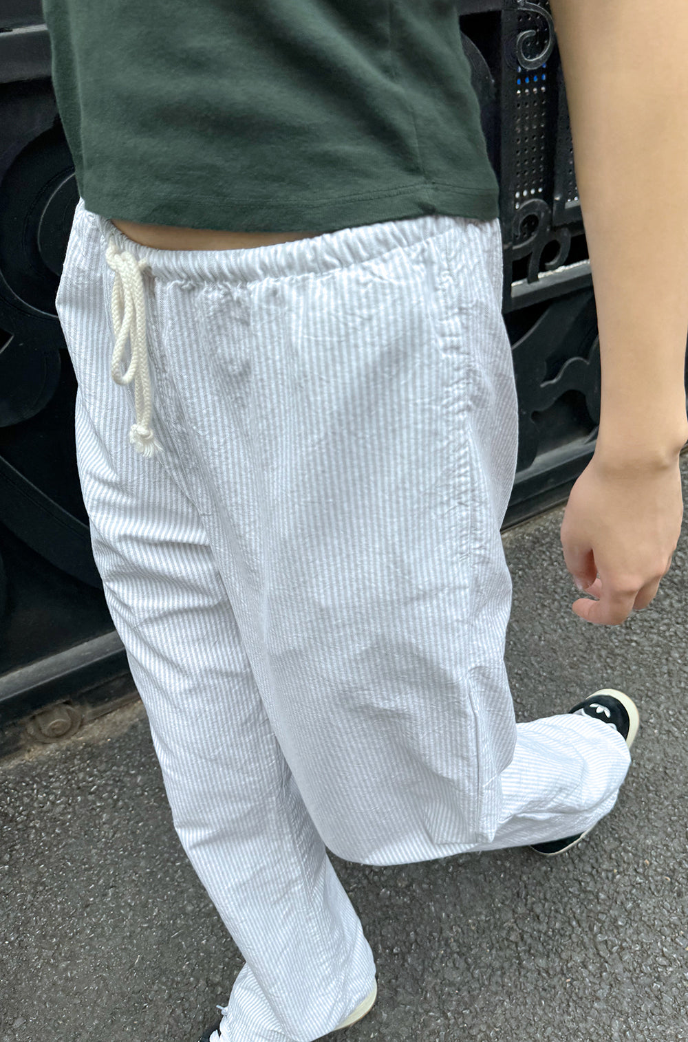 Mirca Fluid Elastic Pants - White/Blue Stripe – The Frankie Shop