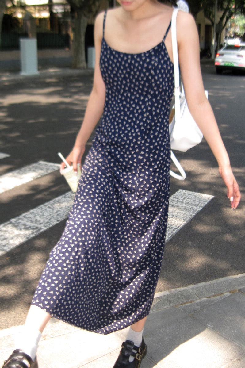 Brandy Melville cream and navy floral Colleen slip maxi dress