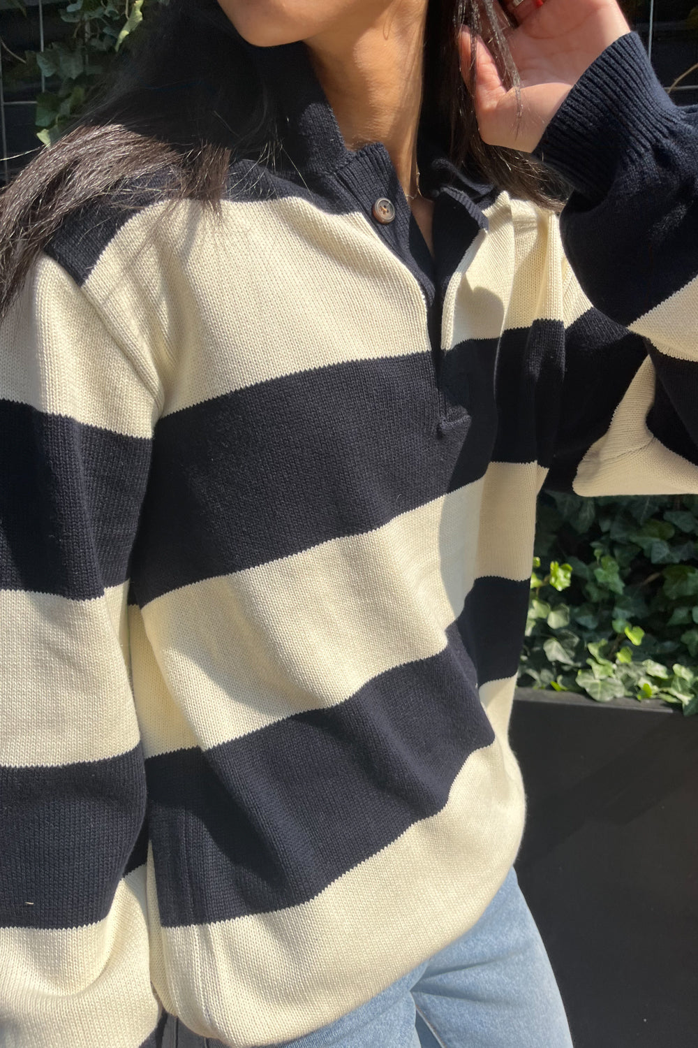 Martha Cotton Green And Navy Striped Sweater Brandy Melville