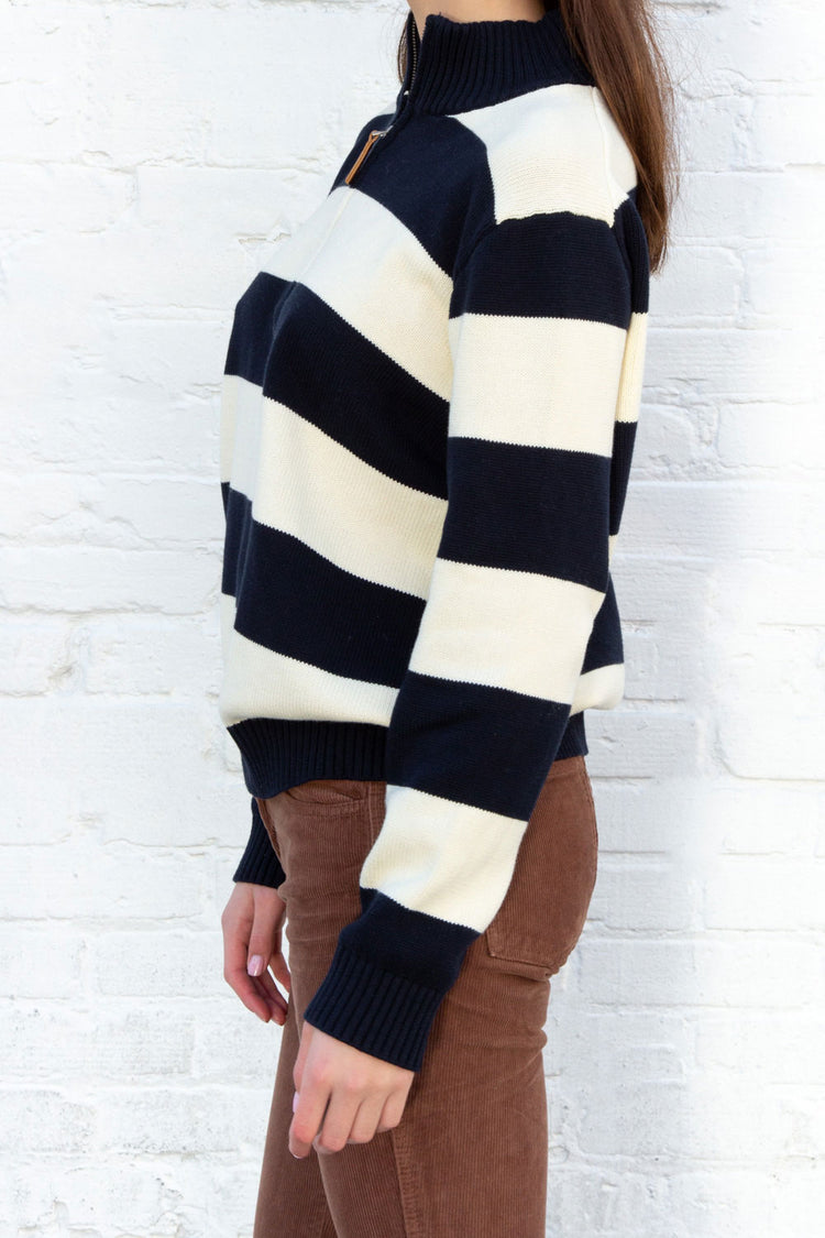 Ivory and Navy Blue Stripes 