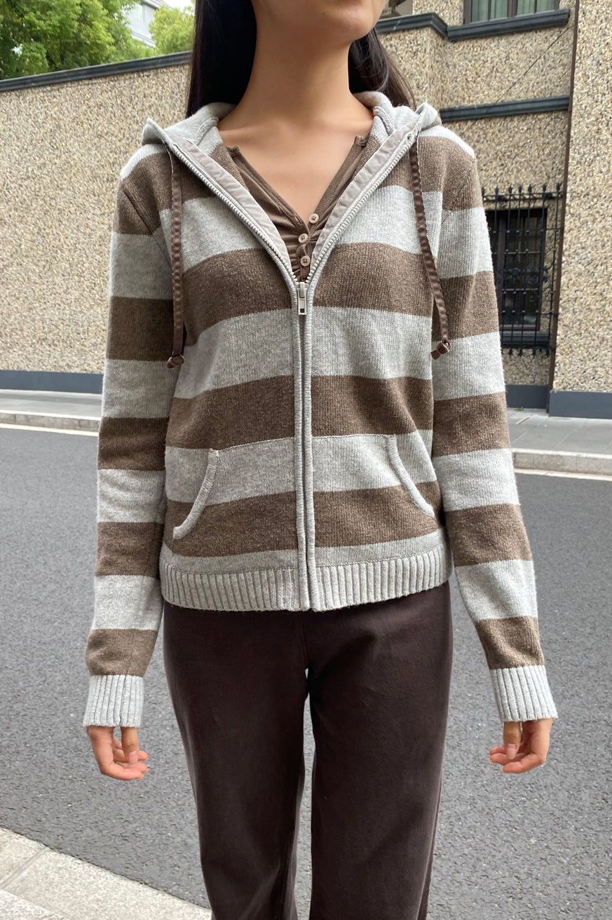 Alana Wool Stripe Zip Up Sweater | 