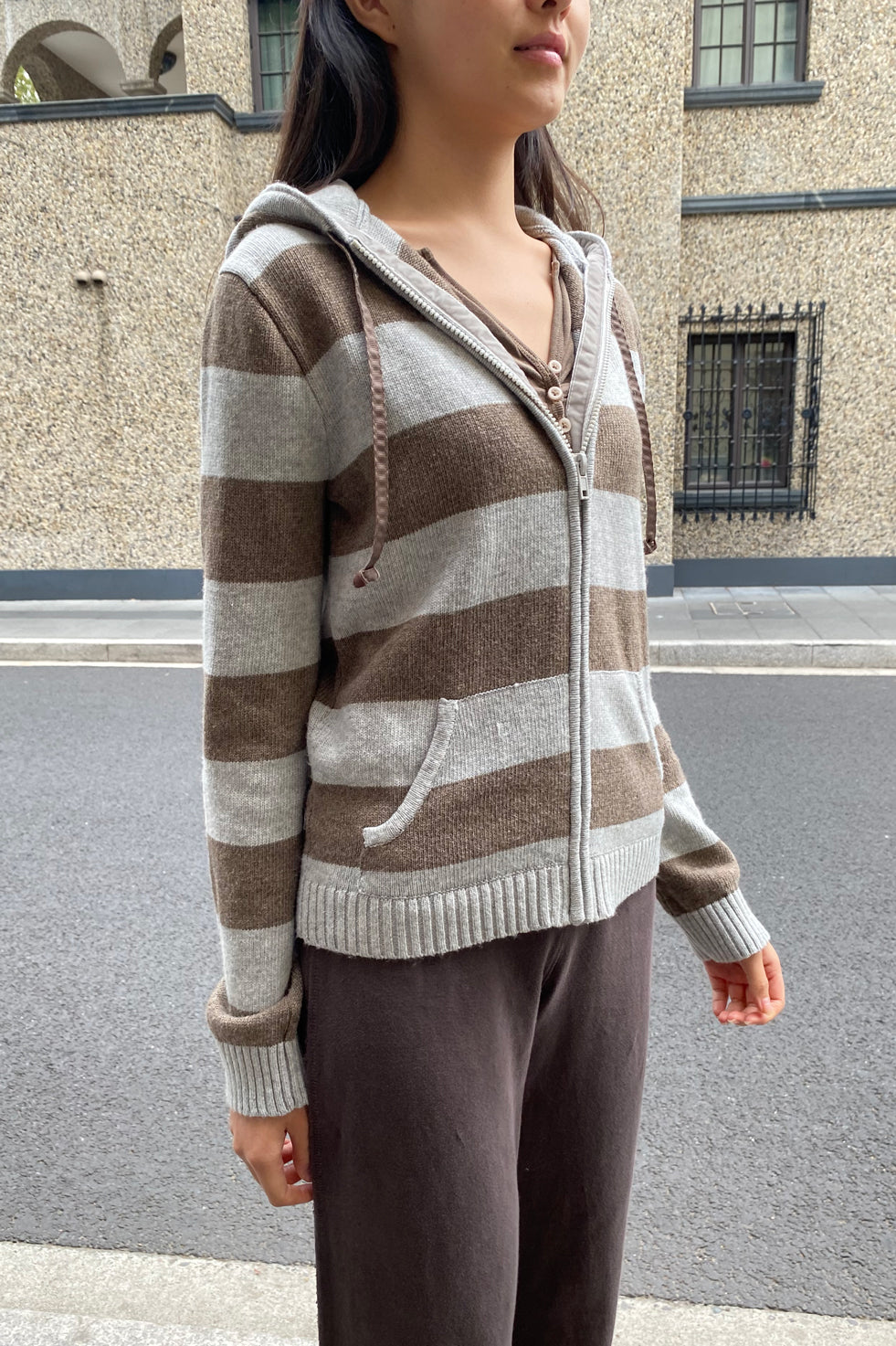 Alana Wool Stripe Zip Up Sweater | 