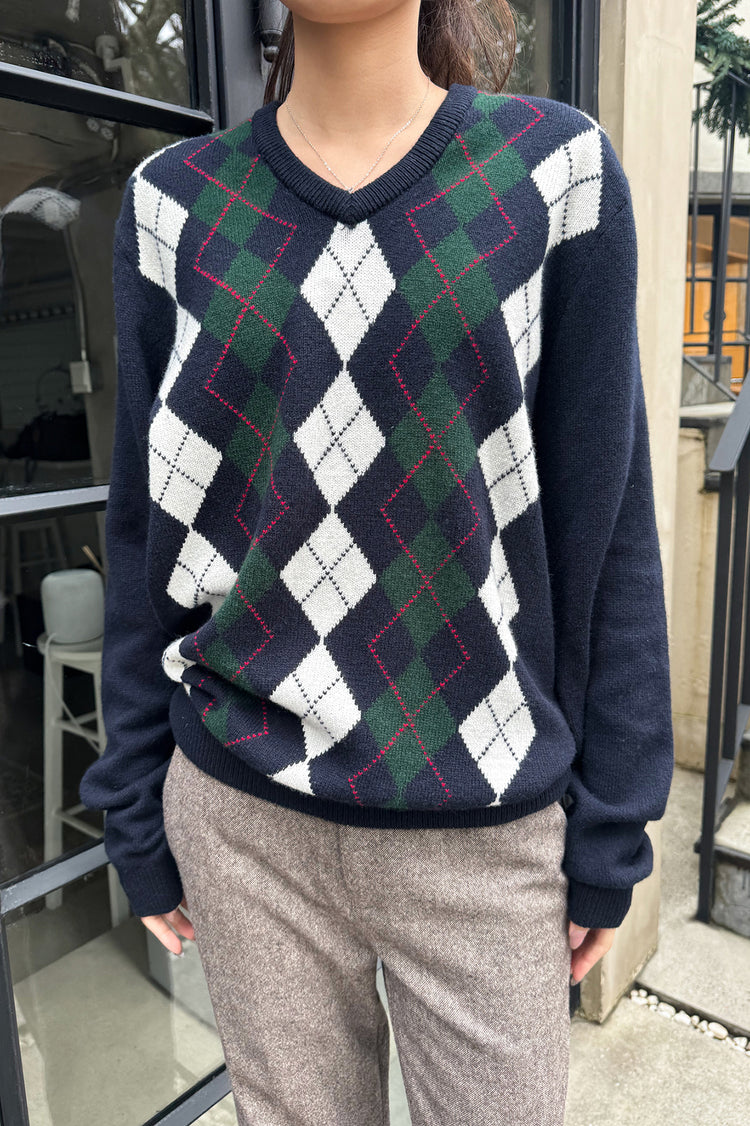 Agnes Sweater | Navy Blue Green and White Diamonds / Regular Fit