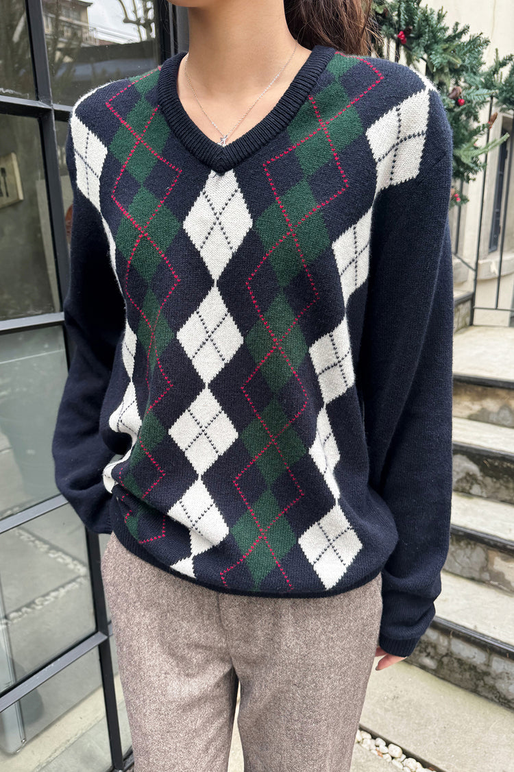 Agnes Sweater | Navy Blue Green and White Diamonds / Regular Fit