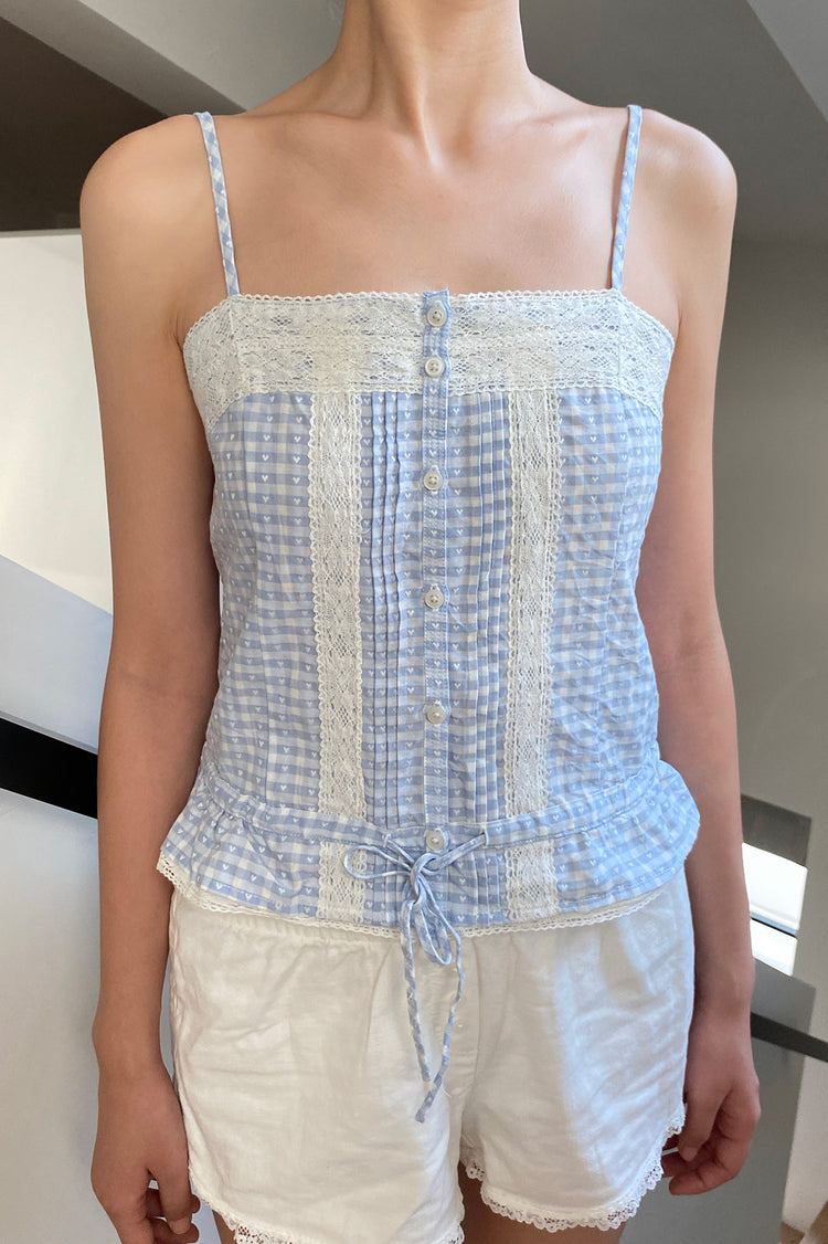 Maeve Top | Blue Plaid Lace