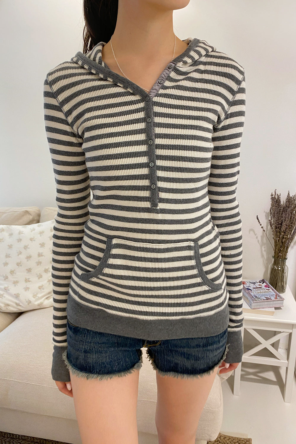 Christy Striped Hoodie | Dark Grey and Beige Stripes / XS/S