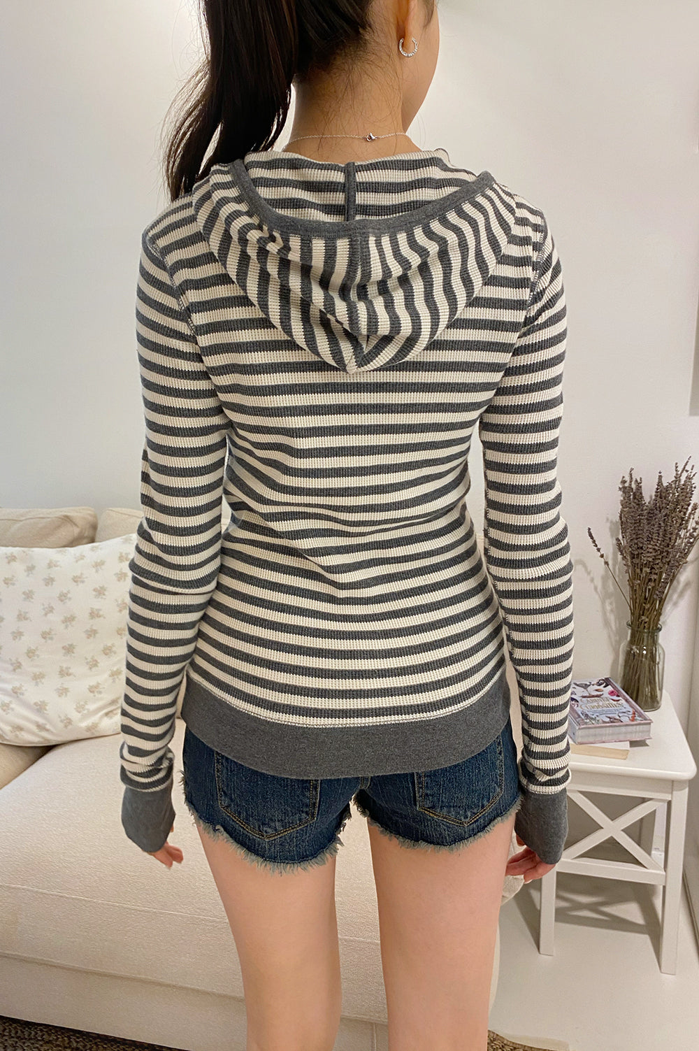 Christy Striped Hoodie | Dark Grey and Beige Stripes / XS/S