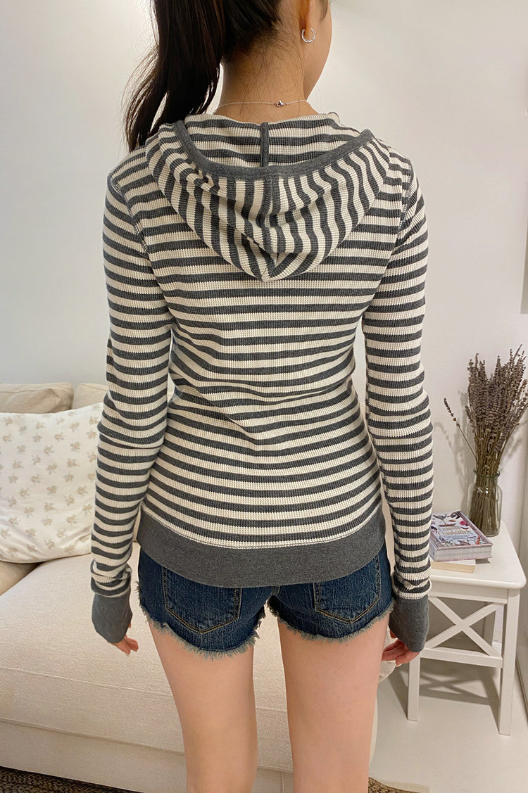Christy Striped Hoodie | Dark Grey and Beige Stripes / XS/S