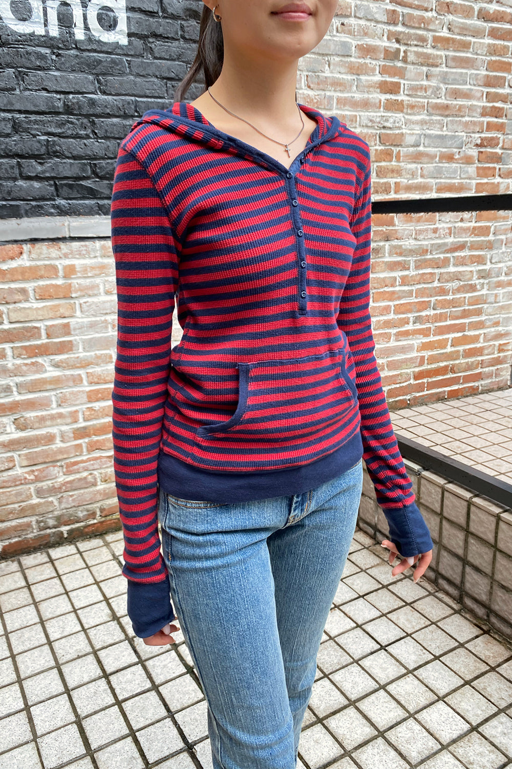 Christy Striped Hoodie | Red and Navy Blue / XS/S