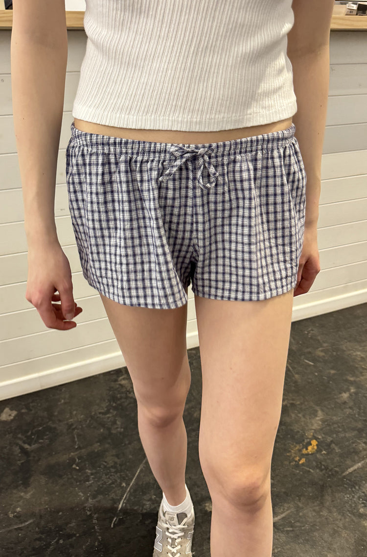 Mary Lou Sweatshorts | White Blue Checkered / XS/S