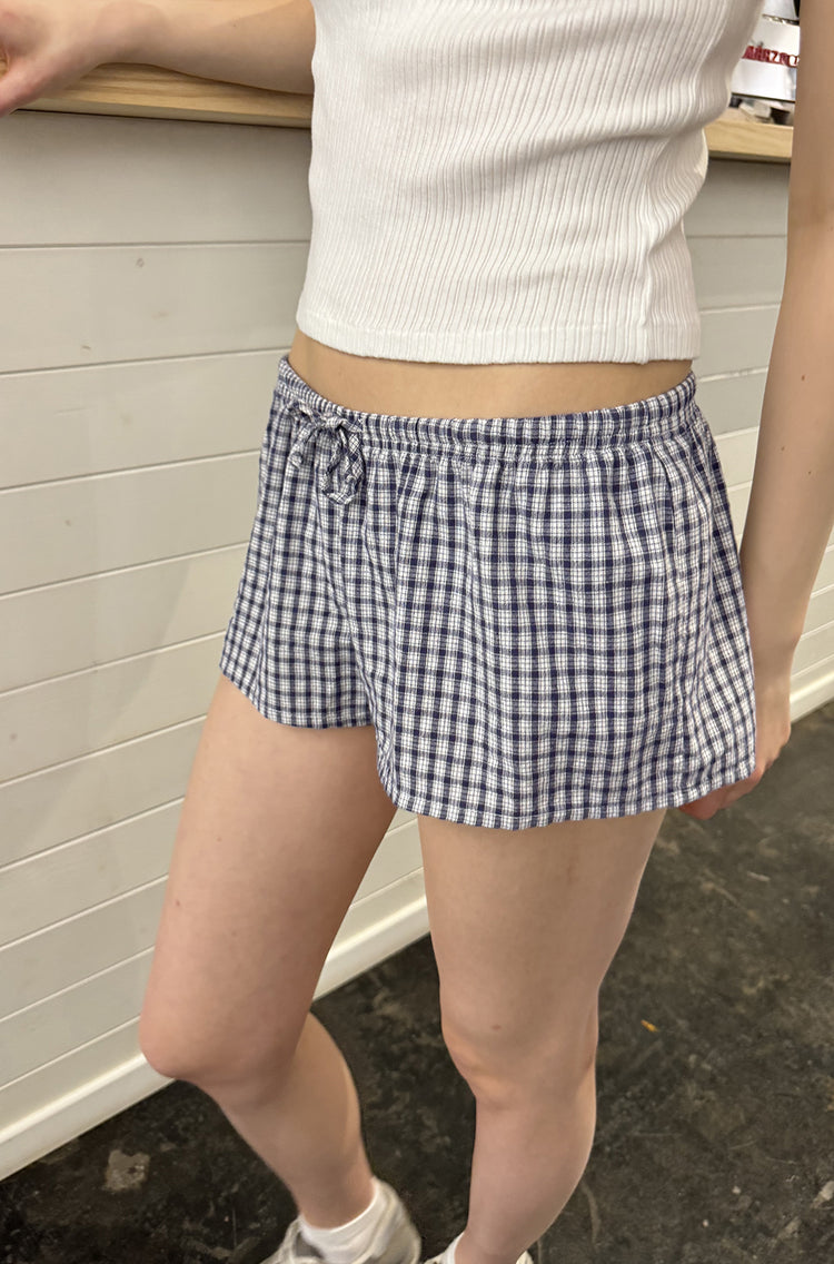 Mary Lou Sweatshorts | White Blue Checkered / XS/S