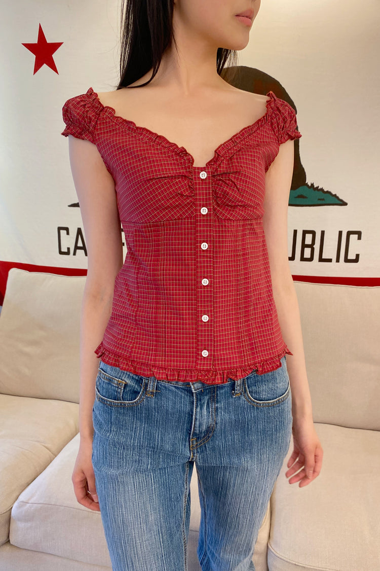 Elena Plaid Top | Red Plaid Lace