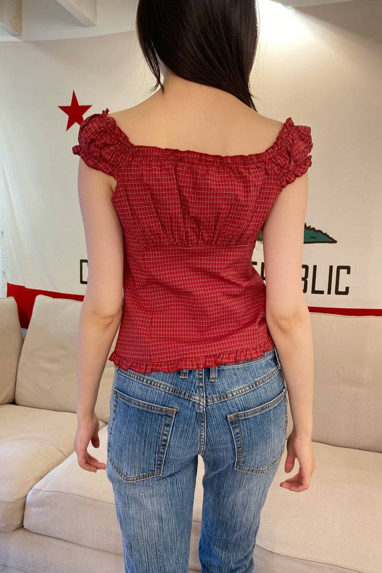 Elena Plaid Top | Red Plaid Lace
