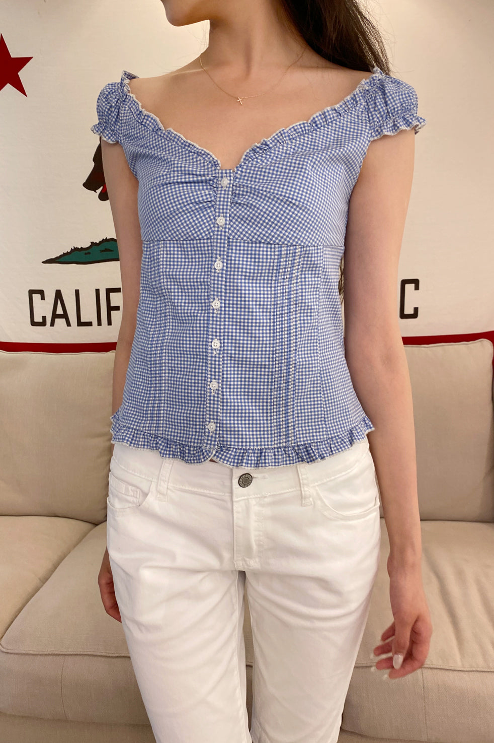 Elena Plaid Top | Light and Dark Blue Plaid