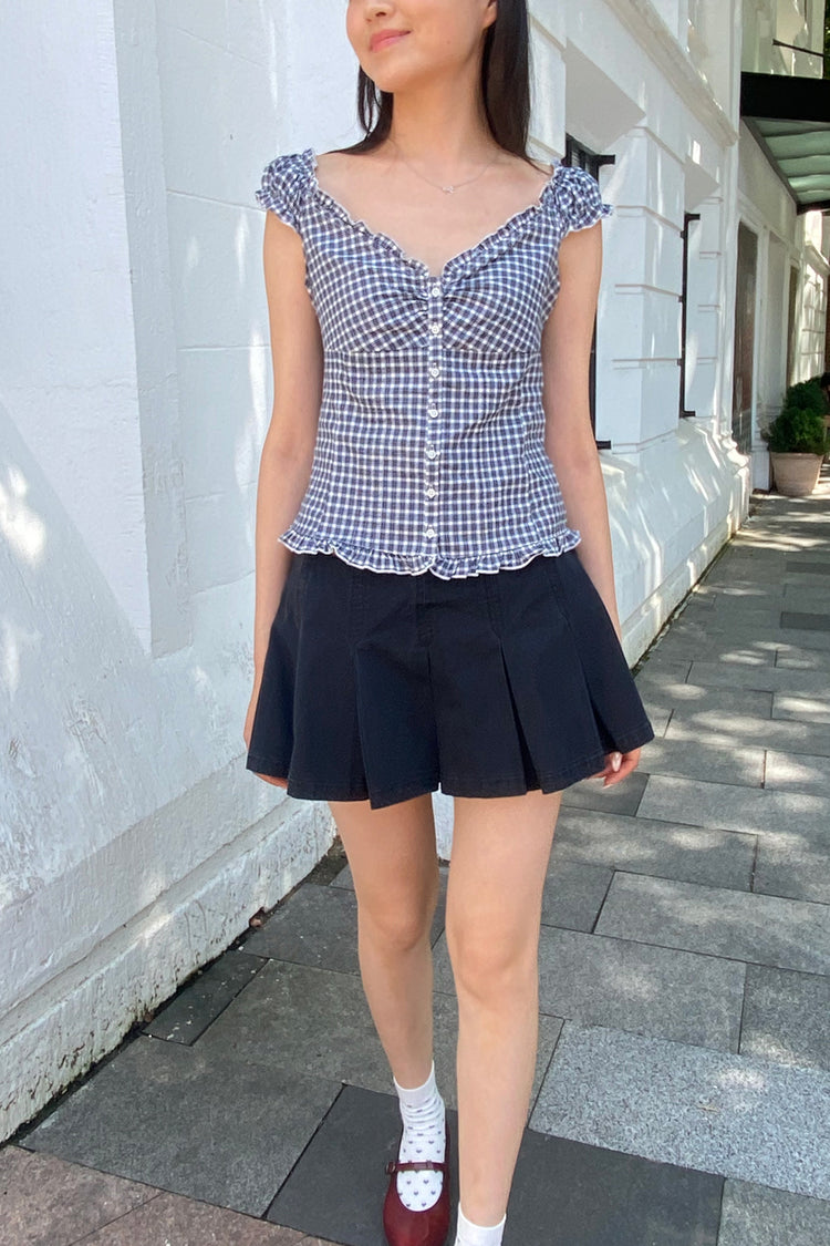 Elena Plaid Top | Dark Blue Plaid