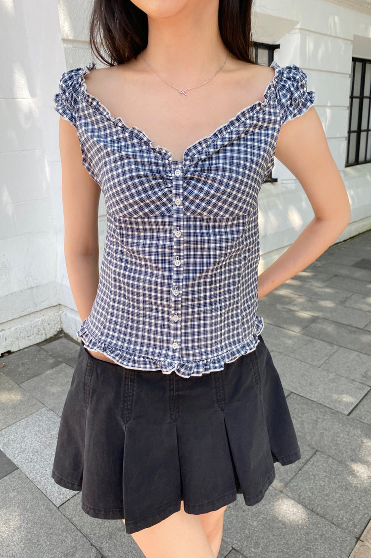 Elena Plaid Top | Dark Blue Plaid