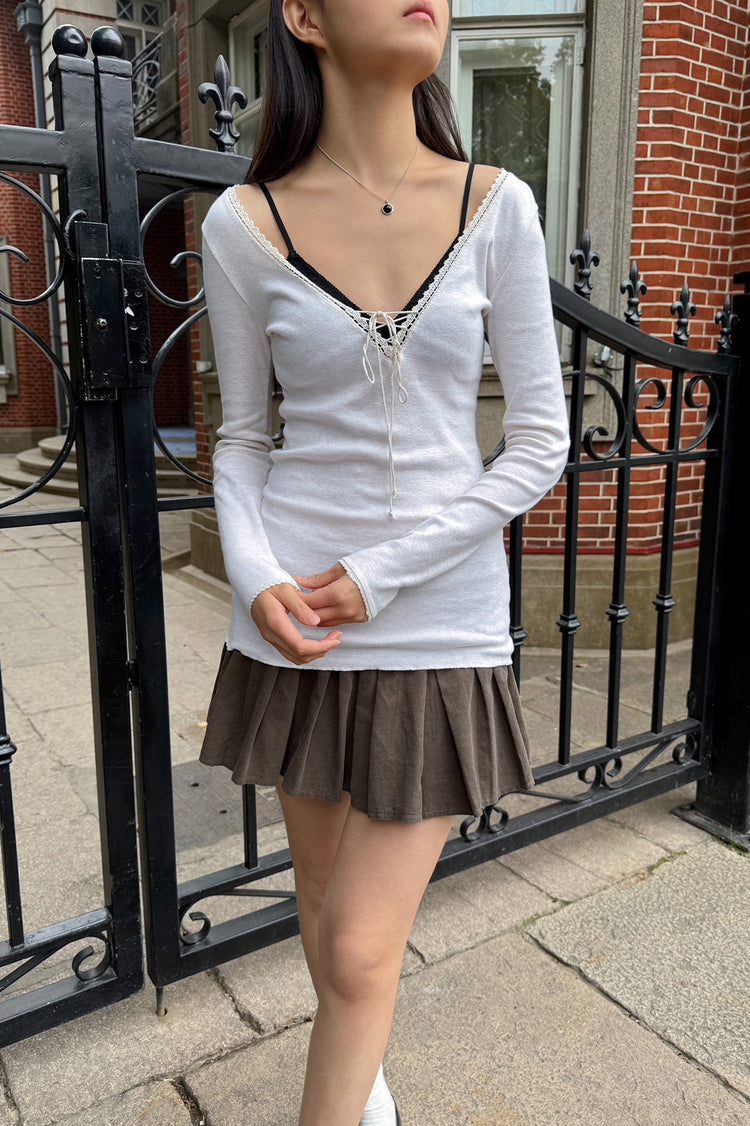 Tania V-Neck Lace Top | Beige / XS/S