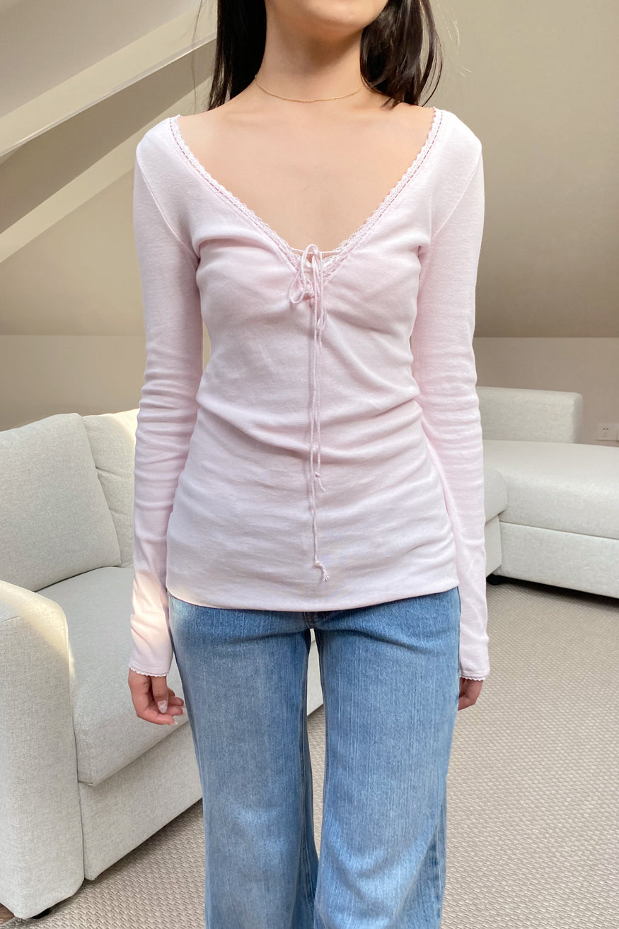 Tania V-Neck Lace Top | Baby Pink / XS/S