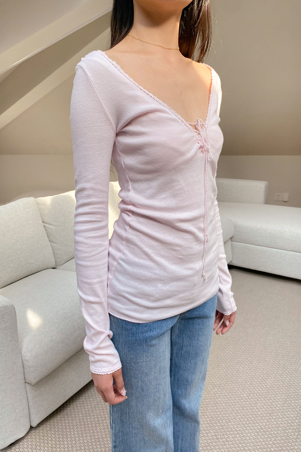 Tania V-Neck Lace Top | Baby Pink / XS/S