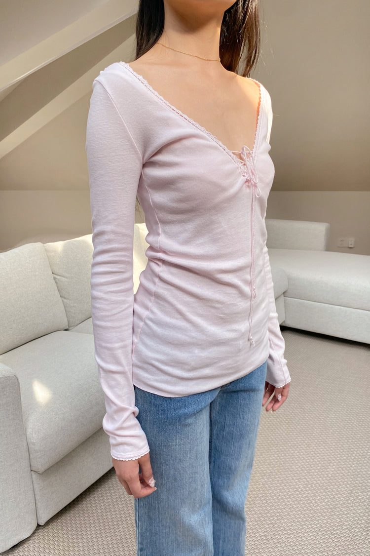 Tania V-Neck Lace Top | Baby Pink / XS/S