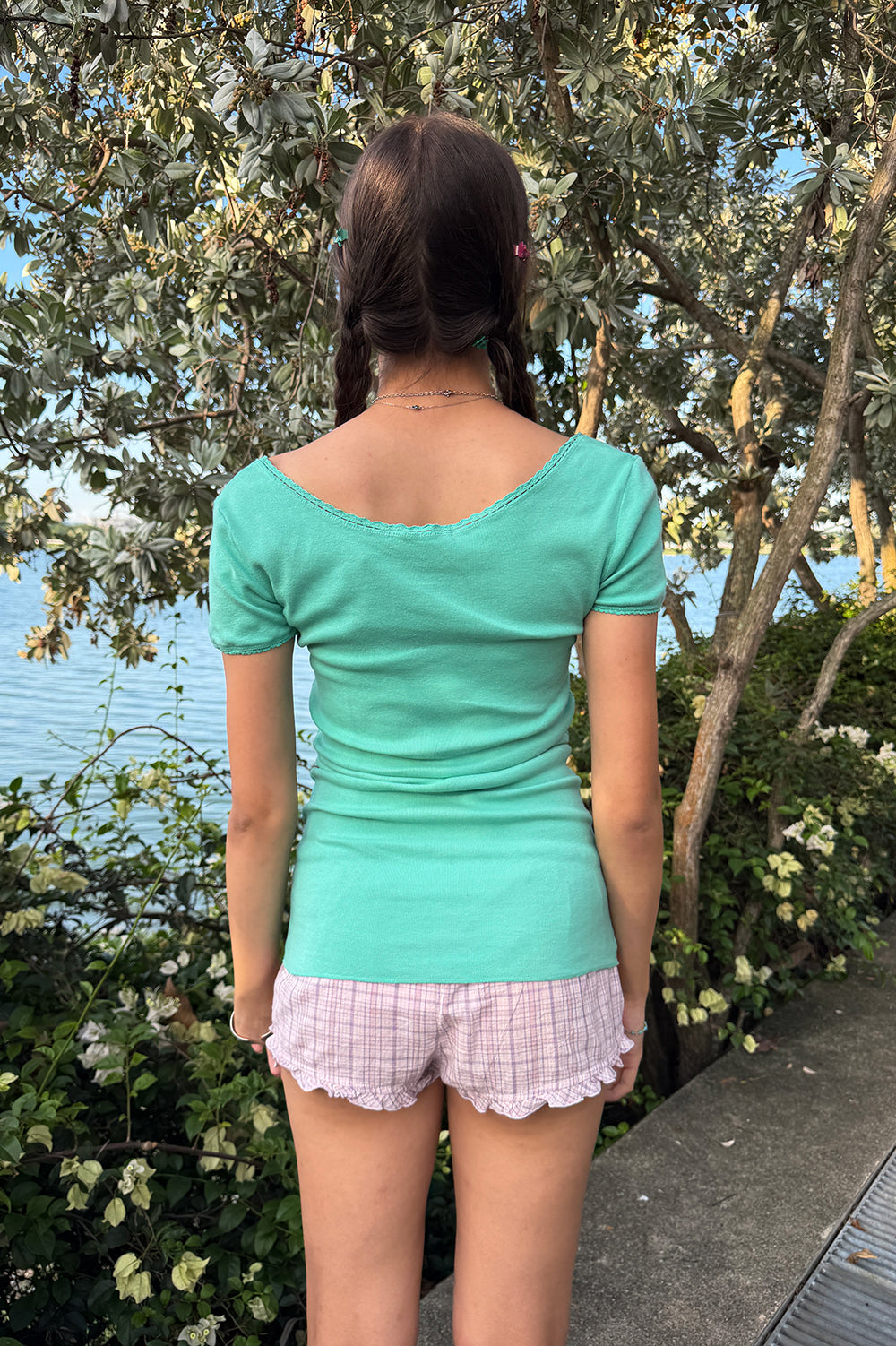 Tania V-Neck Lace Top | Seafoam Teal / XS/S