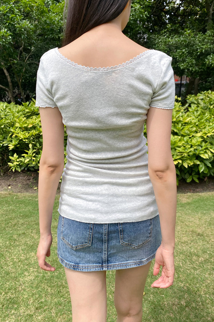 Tania V-Neck Lace Top | Light Grey / XS/S
