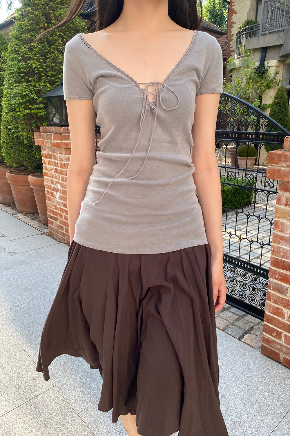 Tania V-Neck Lace Top | Grullo / XS/S