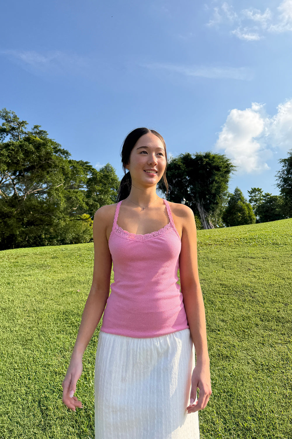 Nicolette Lace Tank | Bubblegum Pink / XS/S
