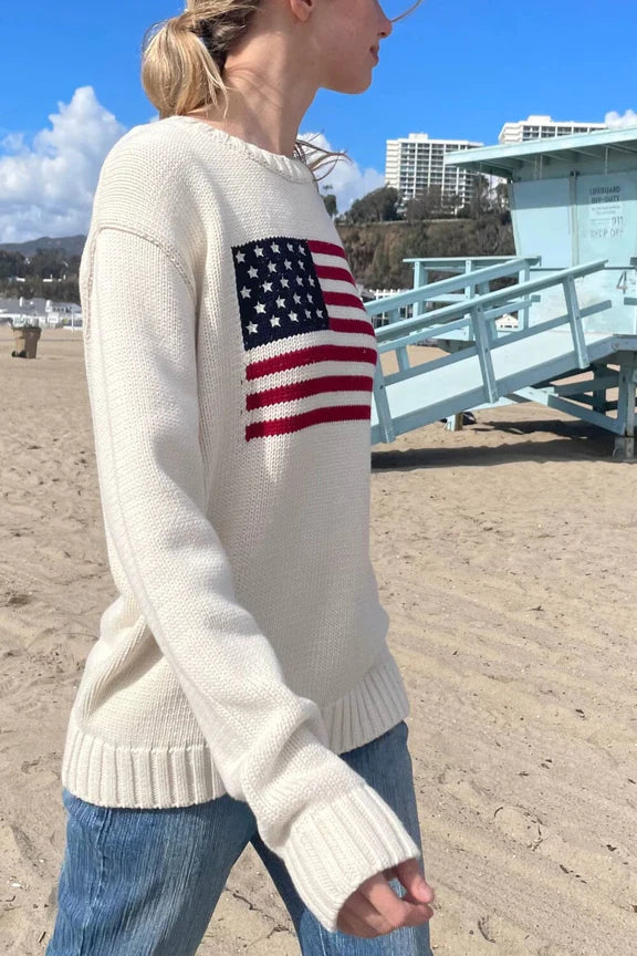 NICO AMERICAN FLAG SWEATER | Ivory / Regular Fit