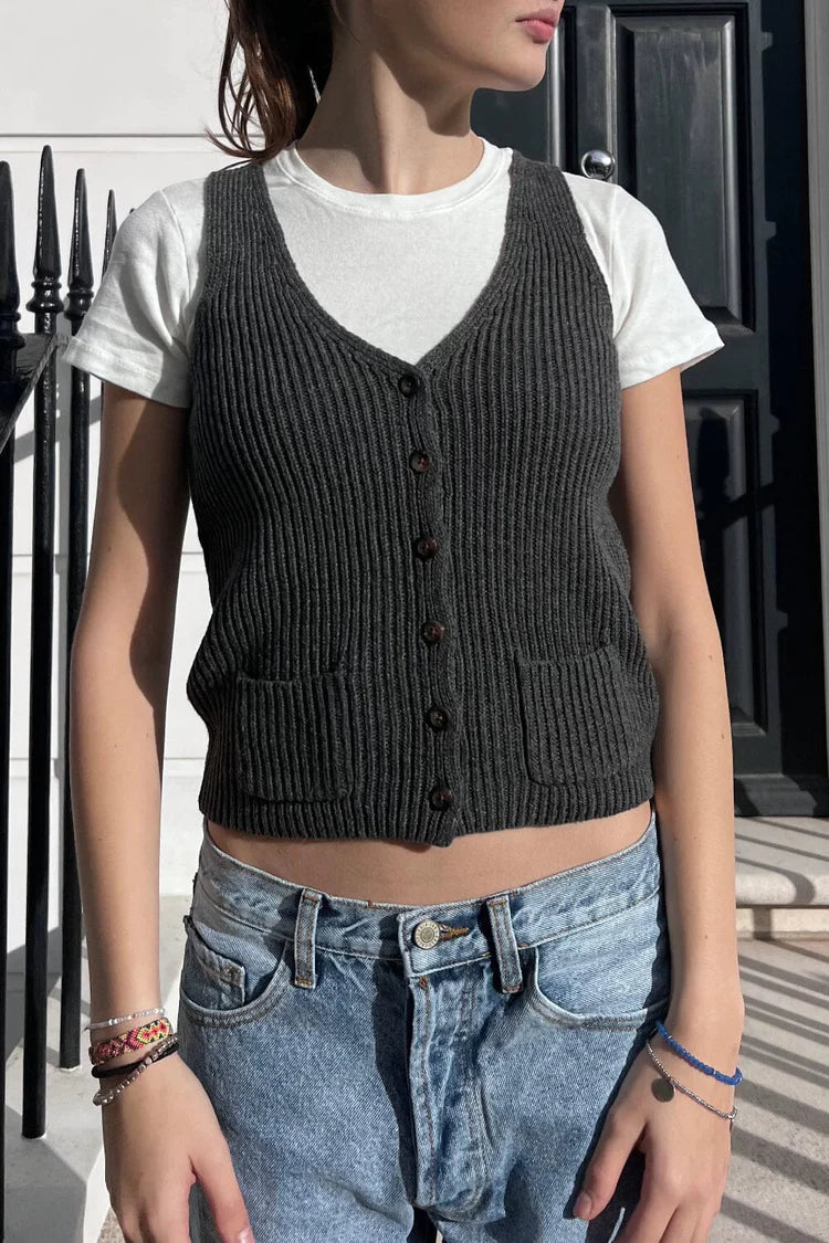 Elizabeth Wool Button Vest | S / Charcoal Grey