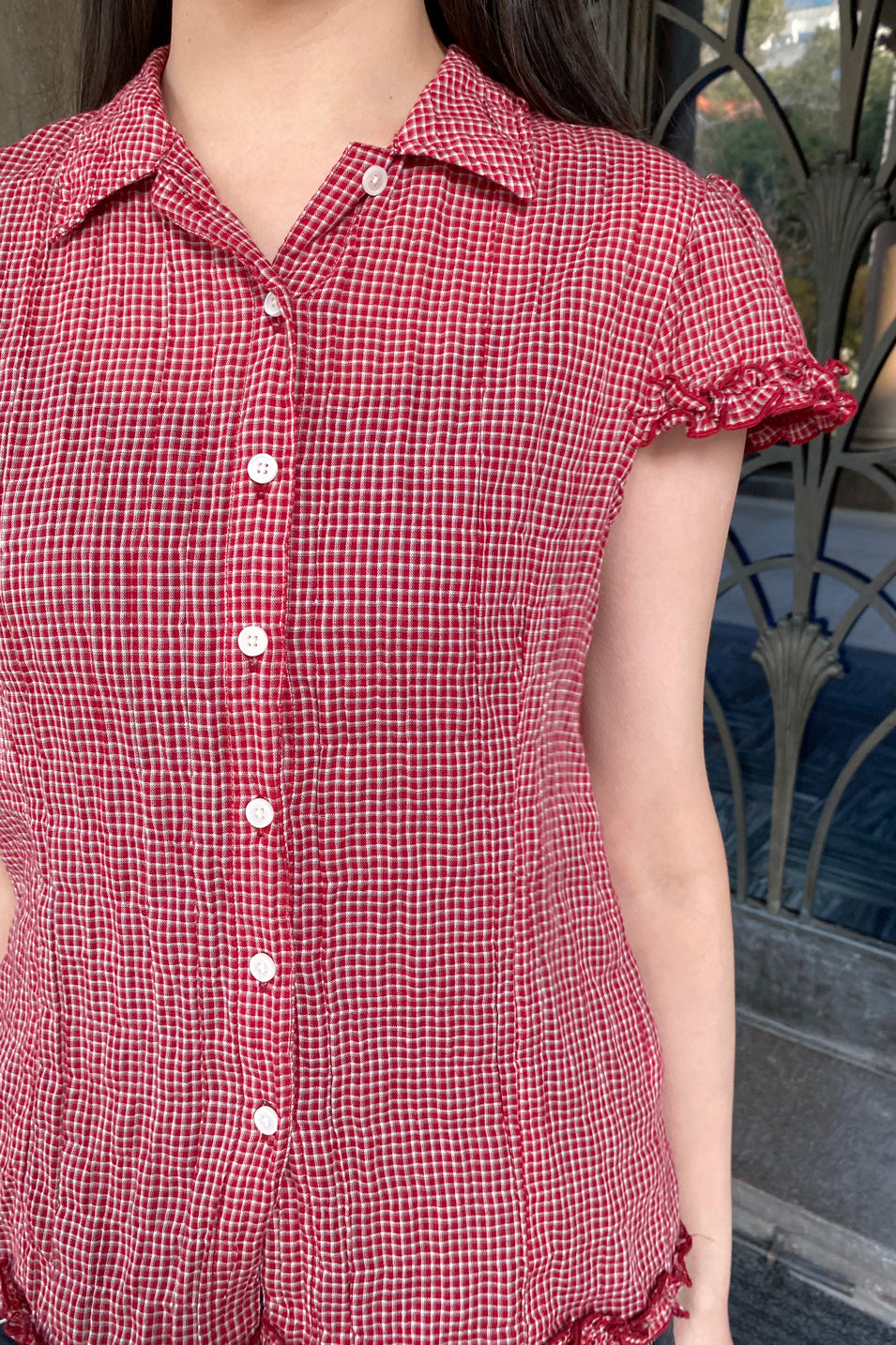 シャツ+ブラウス(半袖+袖なし) treat urself Gingham Ruffle setup Leaf Alamo Gingham Leeward No Tuck Dress Shirt | Mizzen+Main