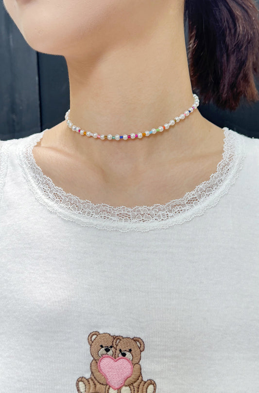 Multicolored Beads And Pearl Necklace