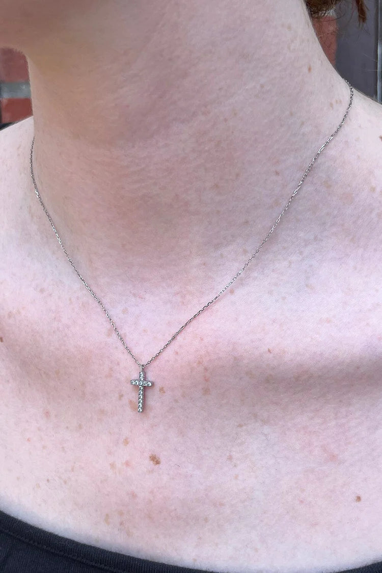 Stainless Steal Rhinestone Cross Necklace