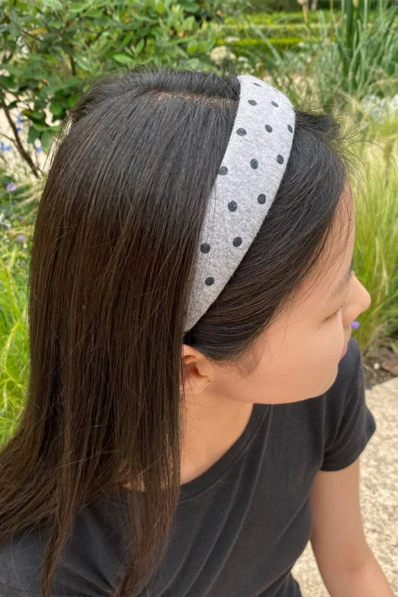Polka Dots Headband | Heather Grey Black Polka Dot