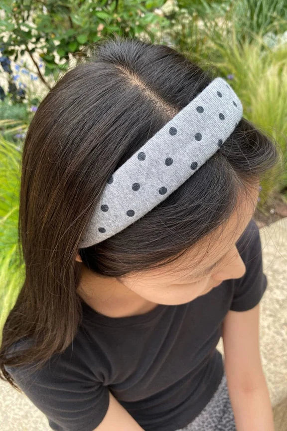Polka Dots Headband | Heather Grey Black Polka Dot