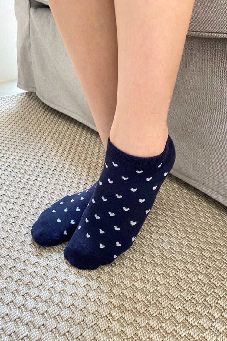 Heart Ankle Socks | Navy with White Hearts