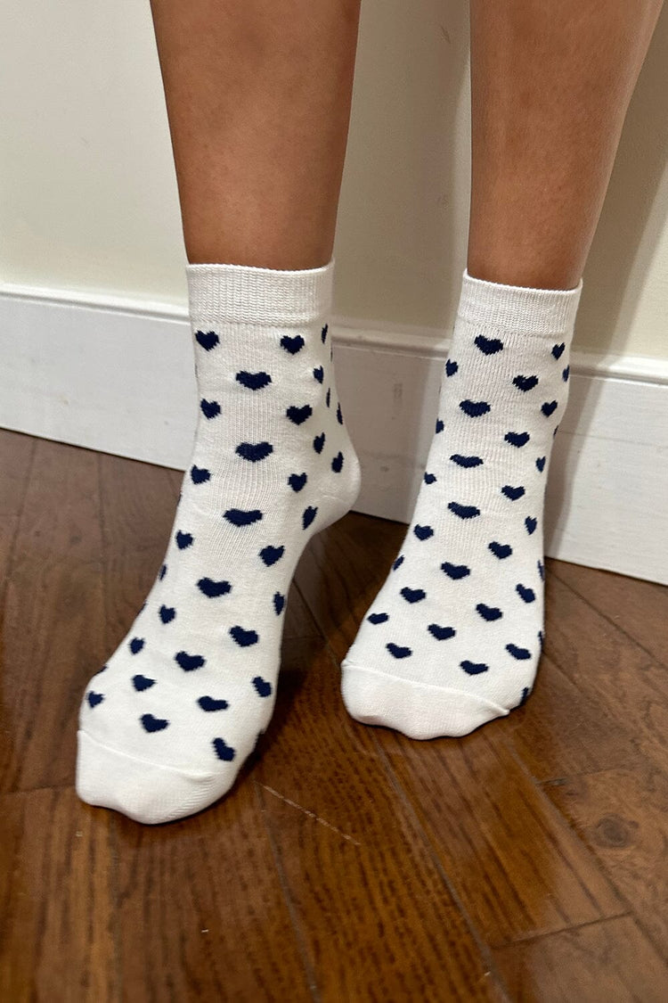 Heart Socks | White with Navy Hearts