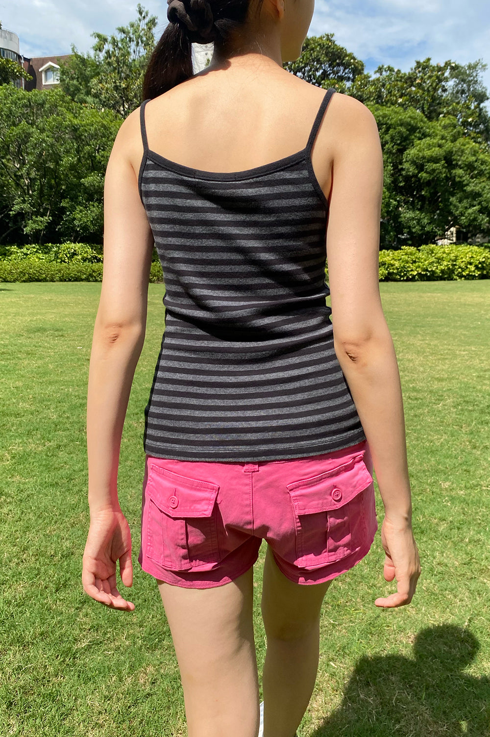 Lorene Striped Tank | Black and Dark Grey Stripe / XS/S