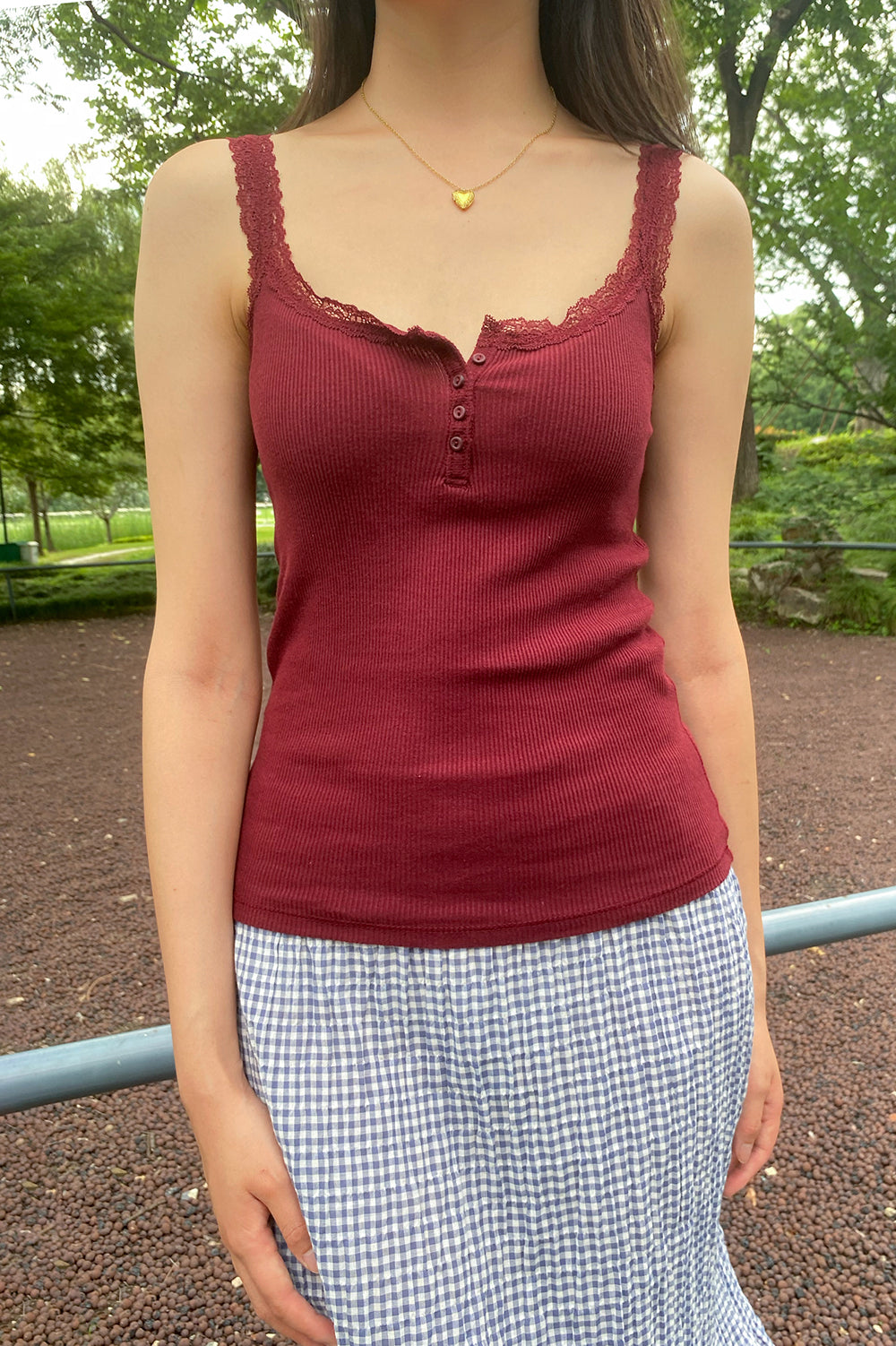 Amaya Lace Tank | Burgundy / XS/S