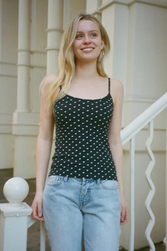 Skylar Polka Dots Tank | Navy Blue White Polka Dots / XS/S
