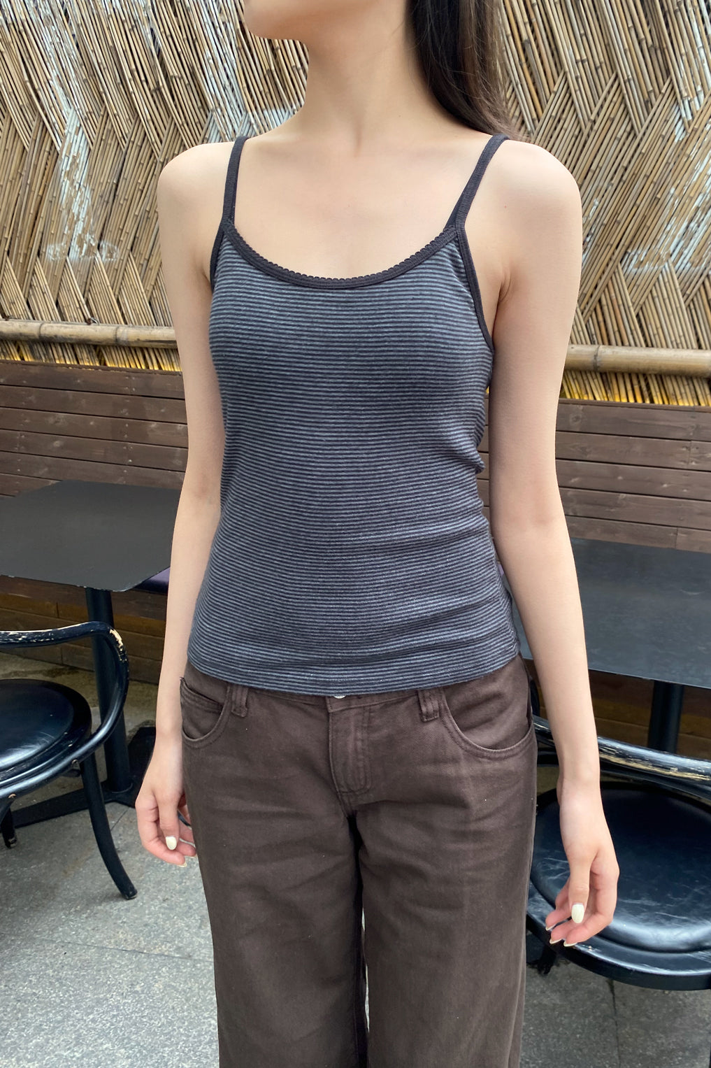 Skylar Striped Tank | Black and Dark Grey Stripe / XS/S