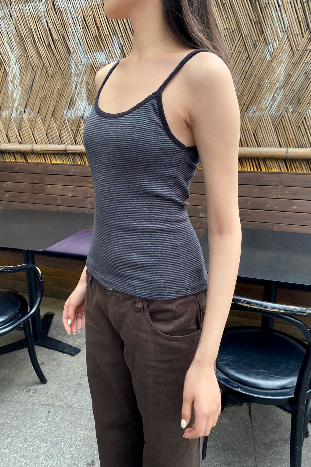 Skylar Striped Tank | Black and Dark Grey Stripe / XS/S