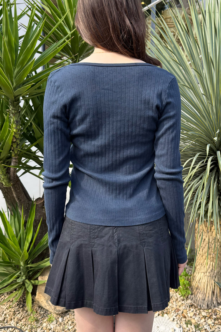 Zelly Long Sleeve Eyelet Top | Dark Navy / XS/S