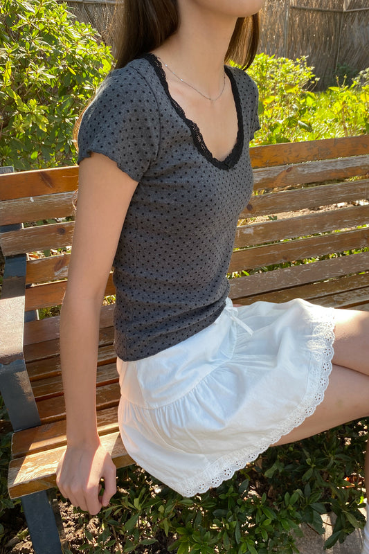 Dark Grey Black Polka Dots / XS/S