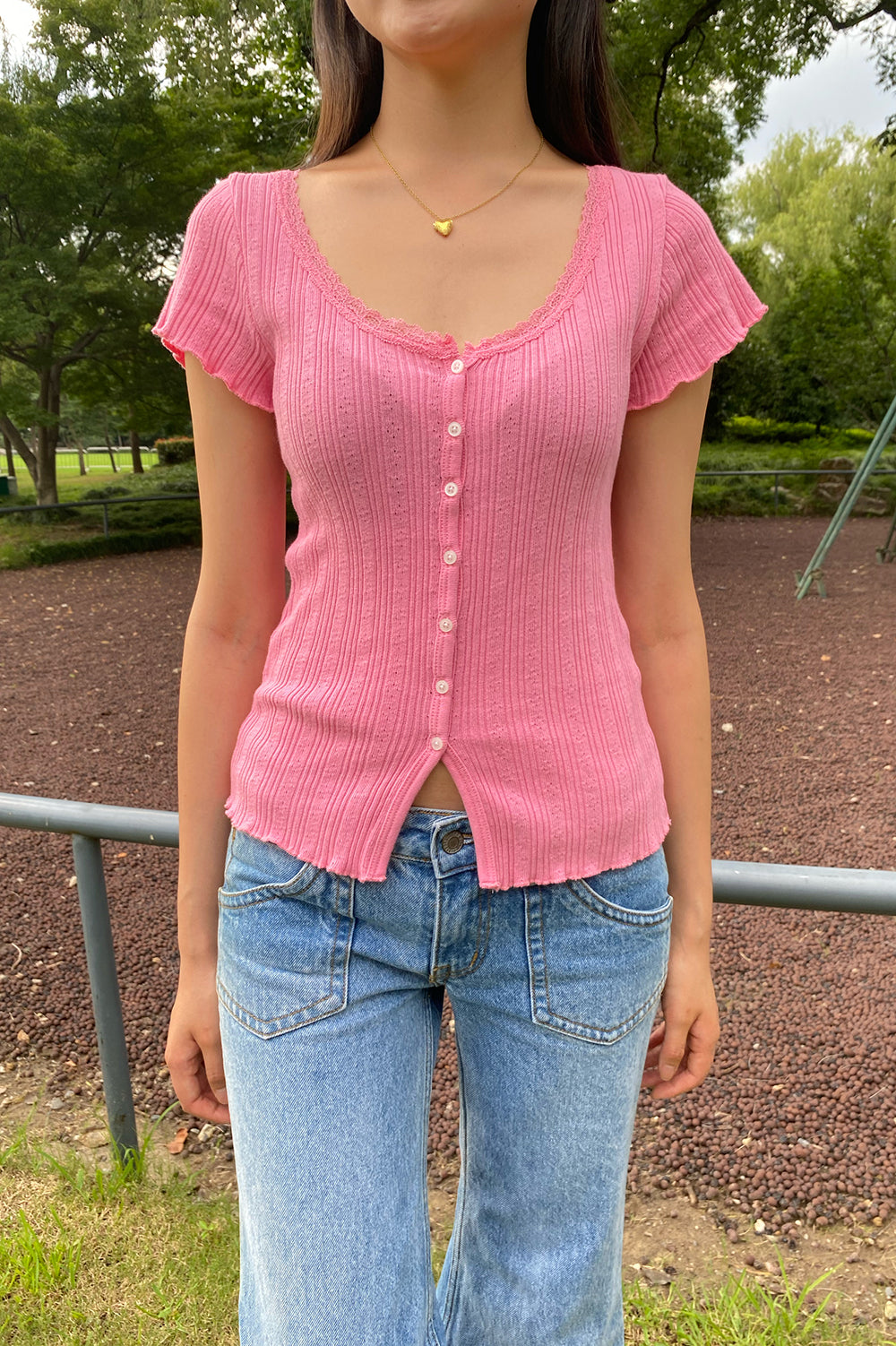 Zelly Eyelet Top | Bubblegum Pink / XS/S
