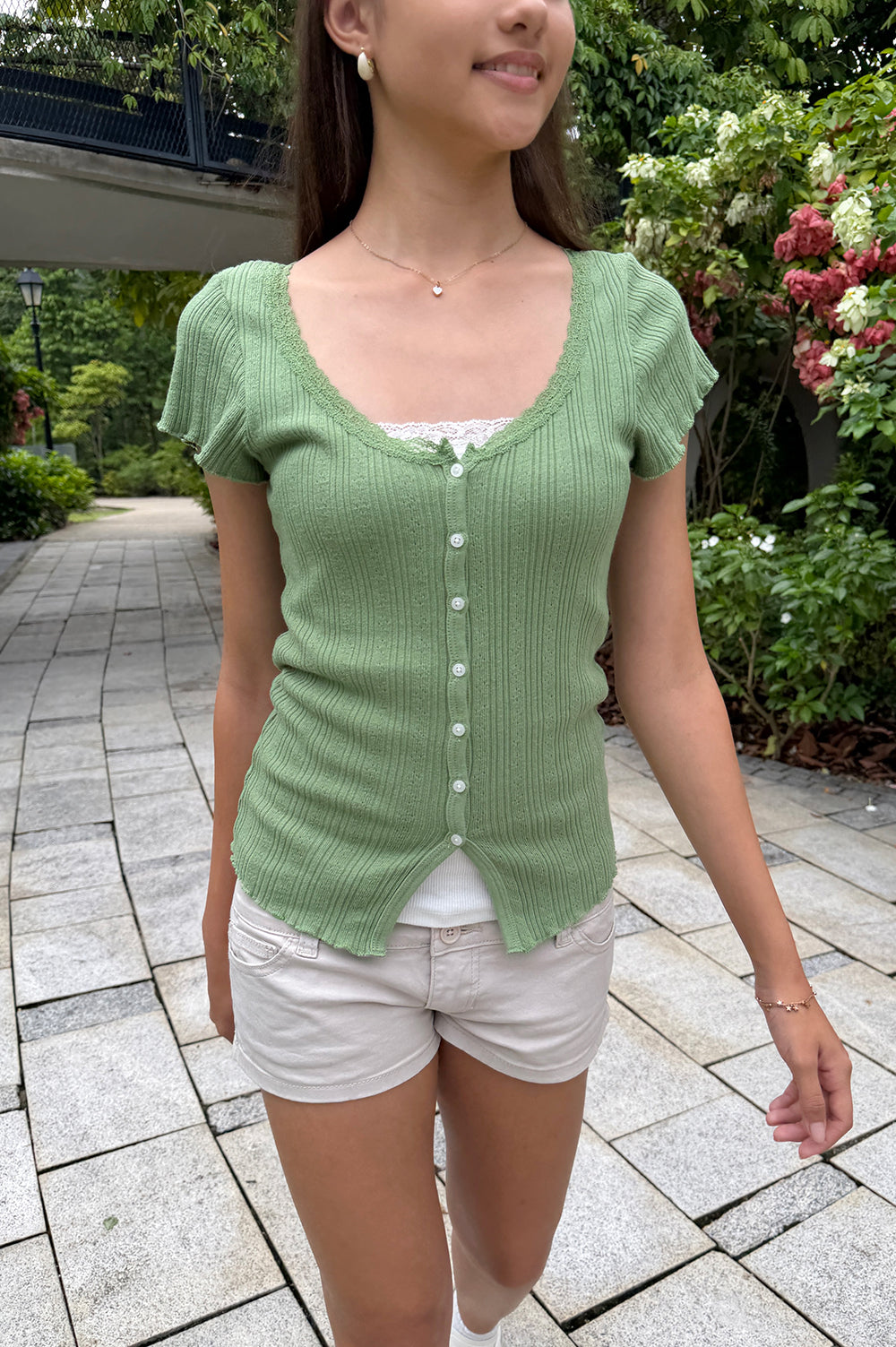 Zelly Eyelet Top | Green / XS/S