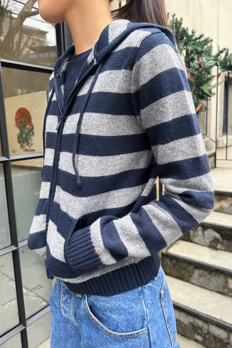 Alana Wool Stripe Zip Up Sweater