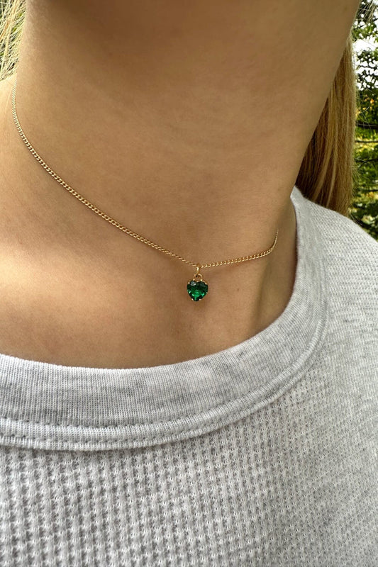 Emerald Heart Charm Necklace