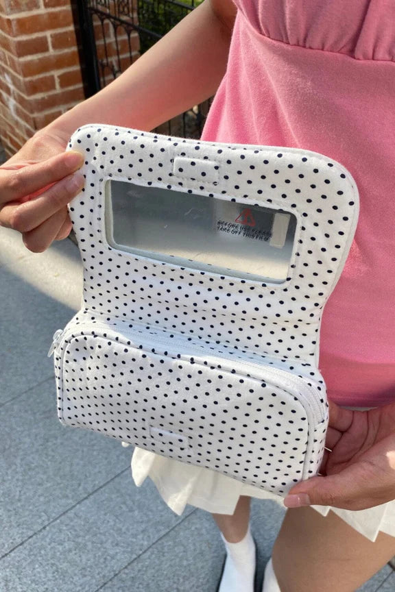 Polka Dots Makeup Bag | White with Black Polka Dots