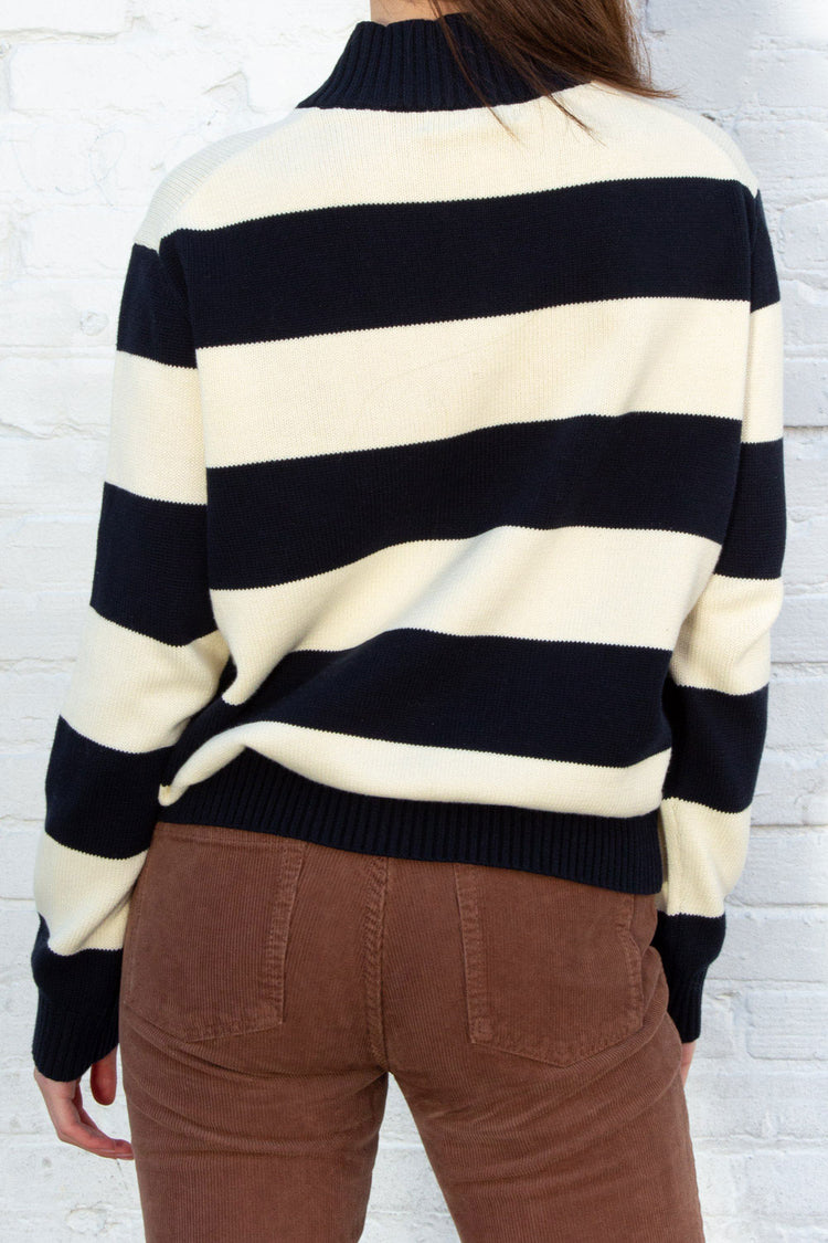 Aleah Cotton Stripe Sweater | Ivory and Navy Blue Stripes 